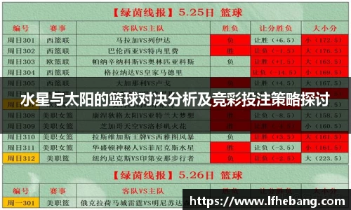 水星与太阳的篮球对决分析及竞彩投注策略探讨